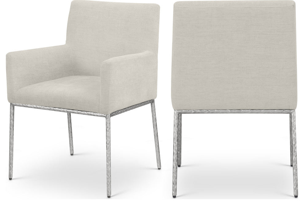 Reeves Upholstered Dining Chair, Cream, Chenille , AC, Brushed Silver, Set of 2
