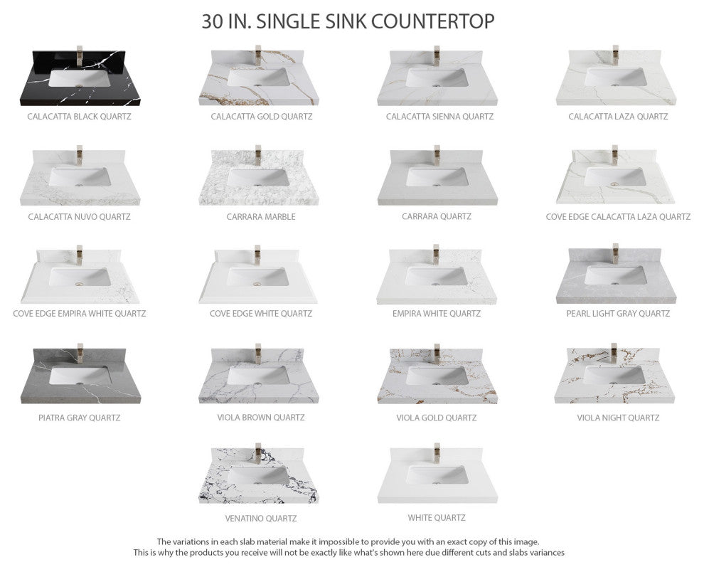 Boston 30" Single Sink Bath Vanity in Fine Grain 2" Carrara Quartz