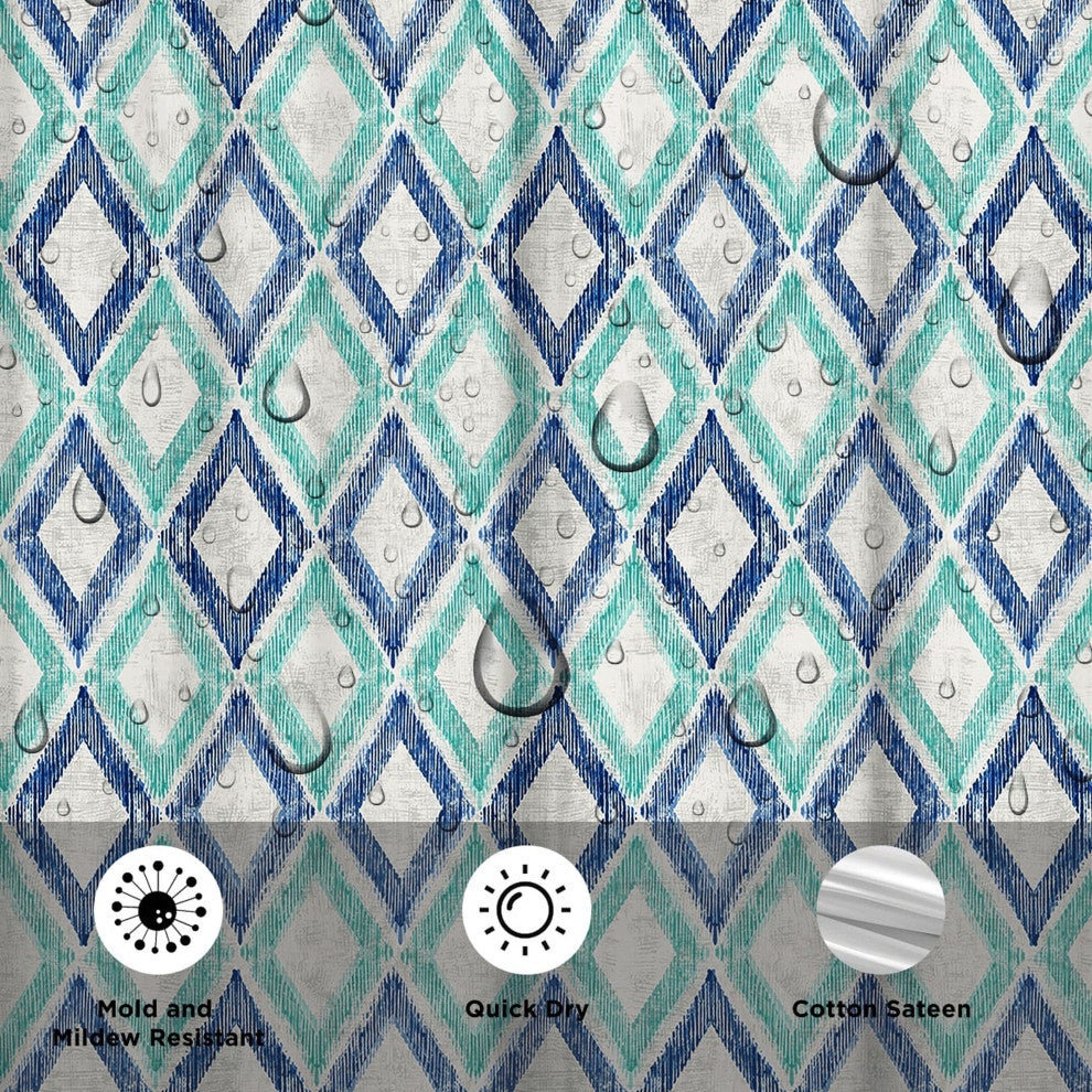 Geometric Green and Blue Apen Shower Curtain, 72"x72"