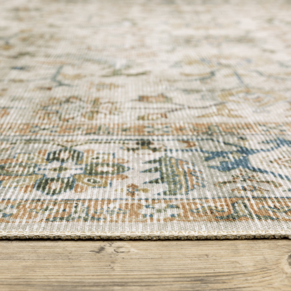 Celestia Machine Washable Vintage Indoor Area Rug, Ivory, 7'6"x10'