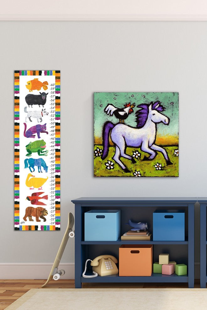 Marmont Hill, "Rooster Rides a Horse" by Janet Nelson on Wrapped Canvas, 18x18
