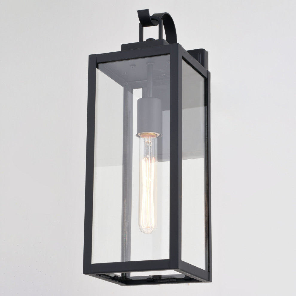 Clinton Steel 1 Light Matte Black Transitional Outdoor Wall Lantern Clear Glass