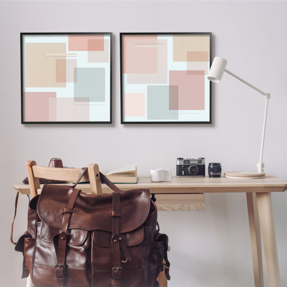 Geometric Square Shape College Industrial Stripe Patterned Abstraction,24 x 24