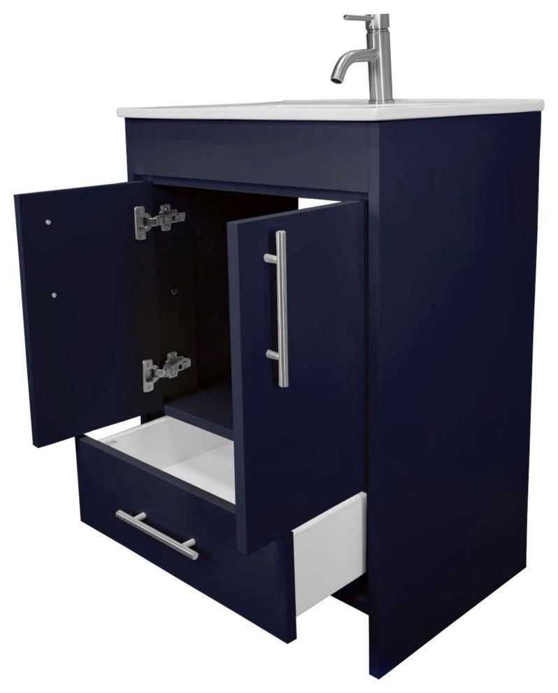 Pacific 24 Bathroom Vanity With Ceramic Top and Brushed Nickel Handles, Navy