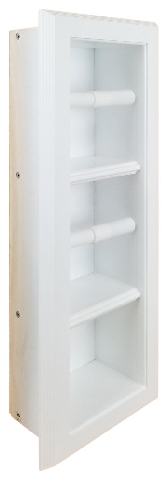 Hyacinth Wood Recessed Double Toilet Paper Holder With Storage 7x22.25, White Enamel