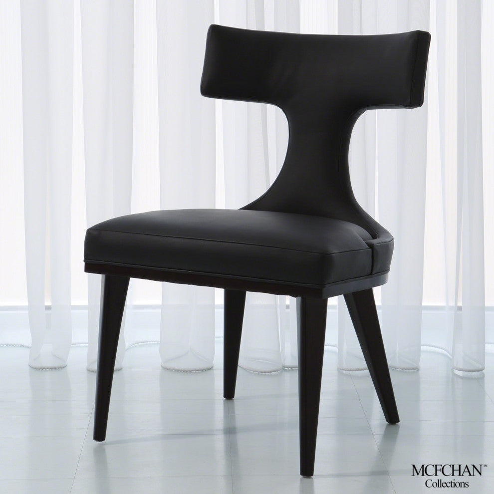 Mid Century Modern Anvil T Back Dining Chair  Black Leather Ergonomic Side