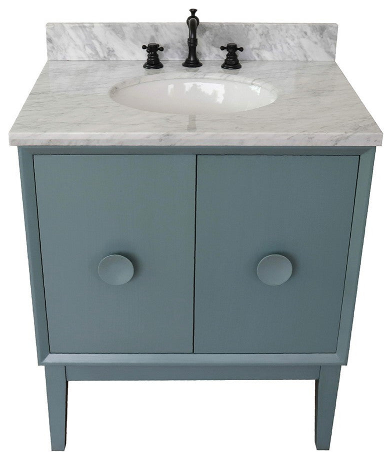 31" Single Vanity, Aqua Blue Finish With White Carrara Top