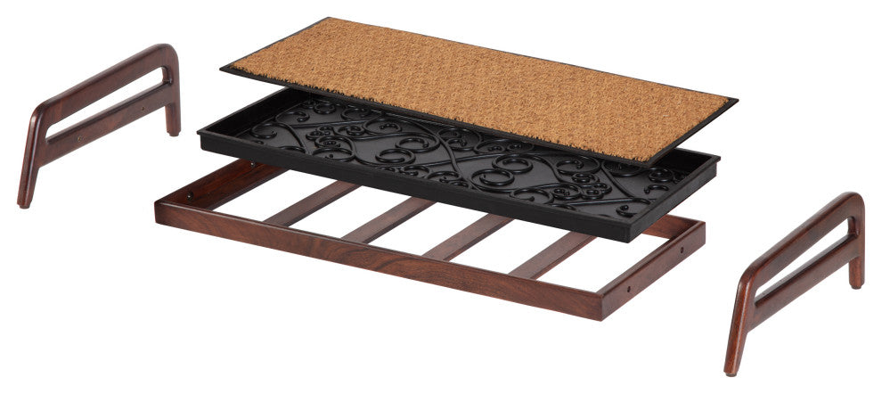 Single-Tier Brown Stand With 3-Pair Rubber Boot Tray Mersey