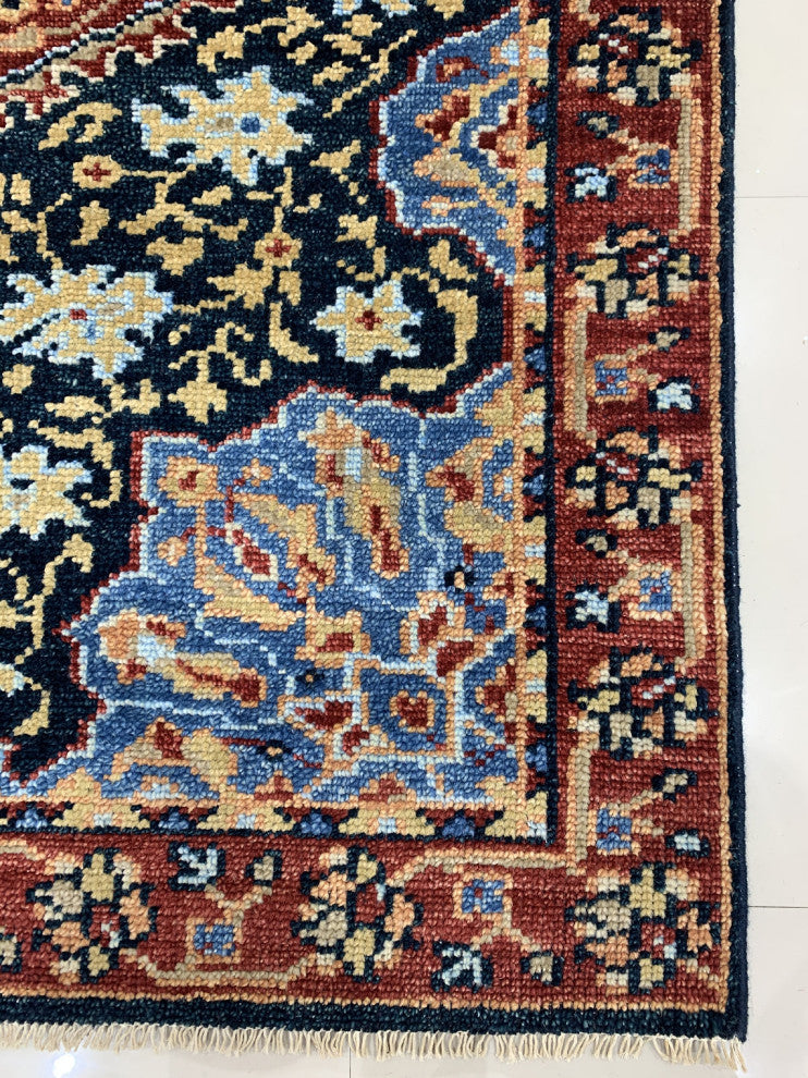 Hand-Knotted Wool Navy/Red Traditional Classic Oushak Rug, 6'x9'