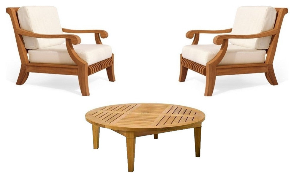 3-Piece Giva: 2 Sofa Lounge Arm Chair, Coffee Table w/ Natural Sunbrella Cushion