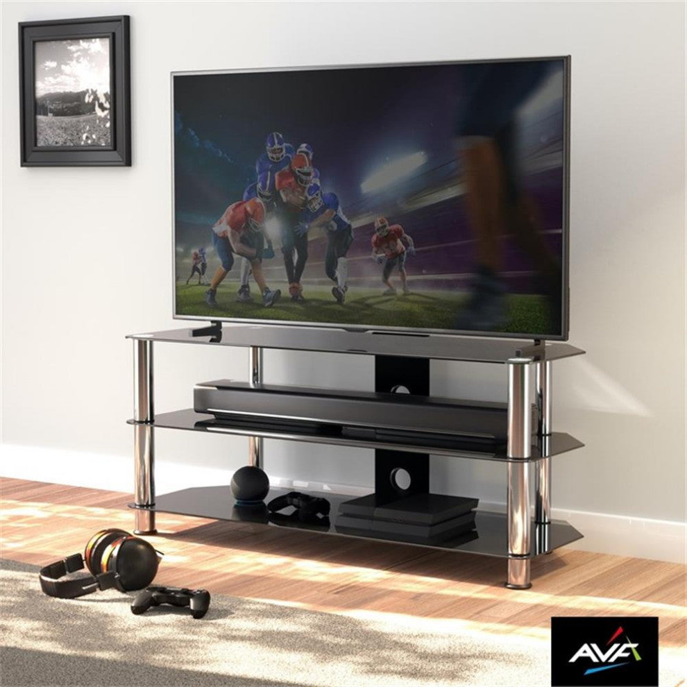 AVF Steel Glass TV Stand with Cable Management for up to 55" TVs in Black/Chrome