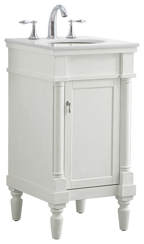 18" Single Bathroom Vanity, Antique White With Ivory White Engineered Marble