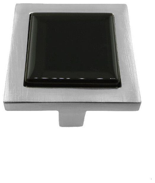Black Crystal Glass Brushed Nickel Square Manor Knob
