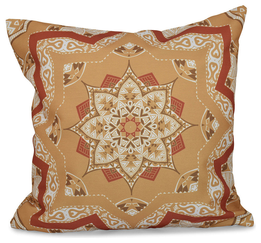 Shawl, Geometric Print Pillow, Gold, 20"x20"