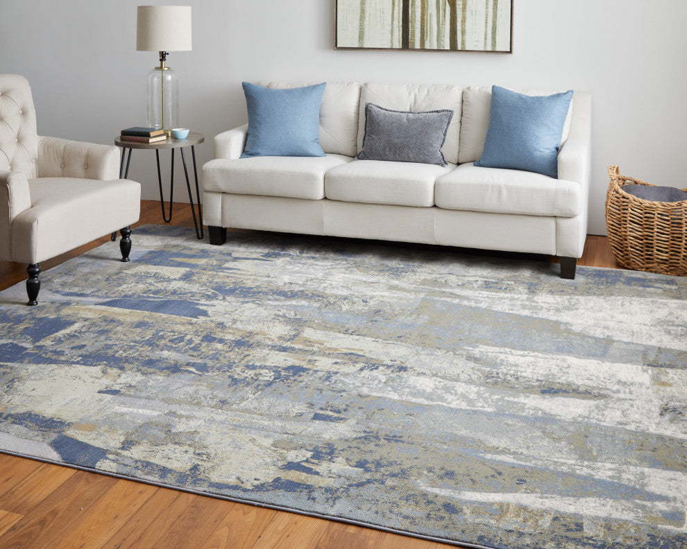 Takara Modern Abstract, Blue/Gray/Tan, 12'x15' Area Rug