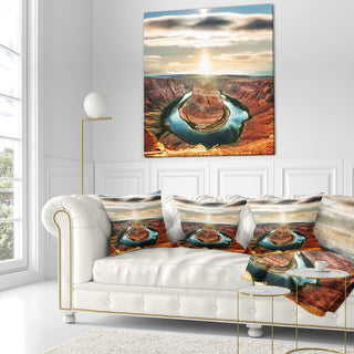 Horseshoe Bend At Sunset Landscape Printed Throw Pillow, 18"x18"