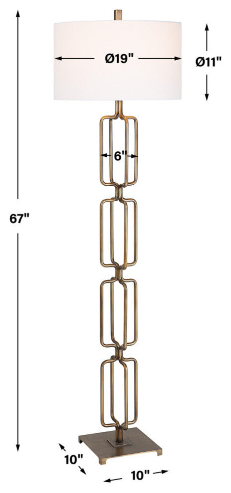Contemporary Stacked Gold Bronze Links Floor Lamp 67 in Open Chain Rings Shapes