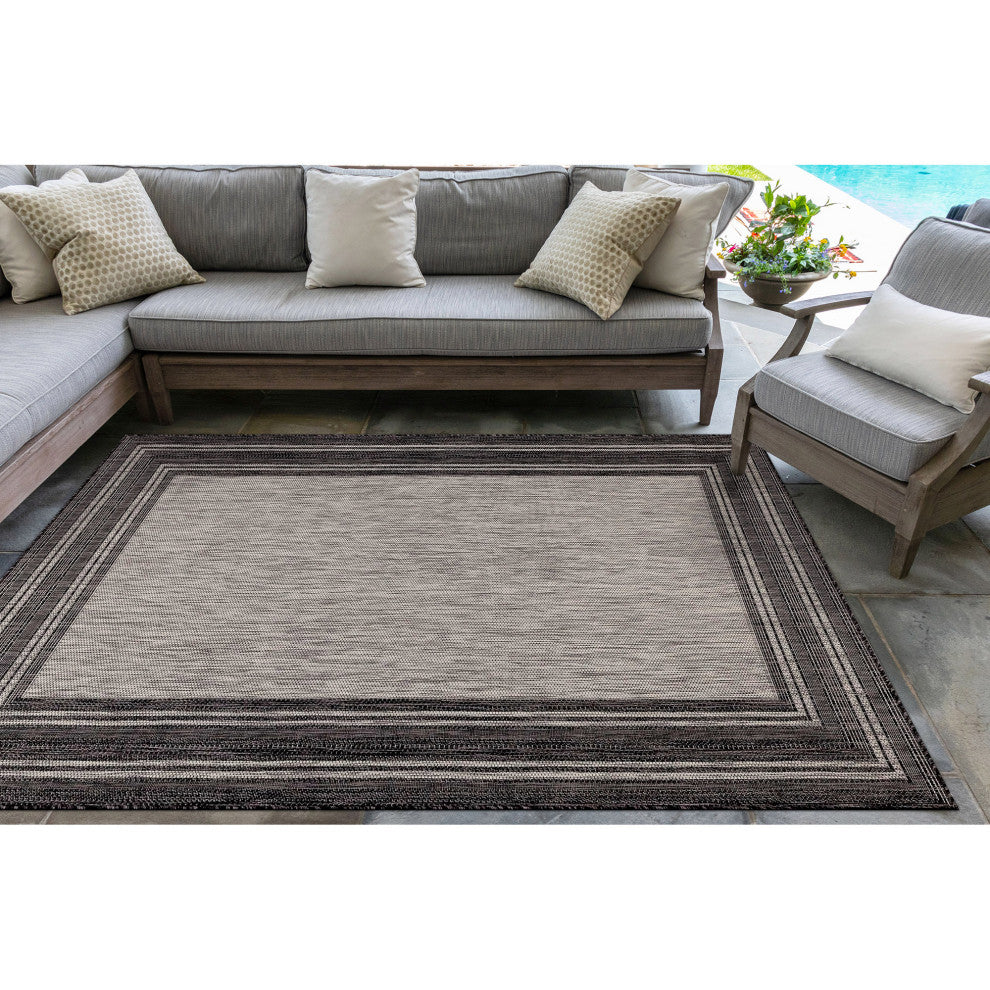 Carmel Multi Border Indoor/Outdoor Rug, Black, 3'3"x4'11"