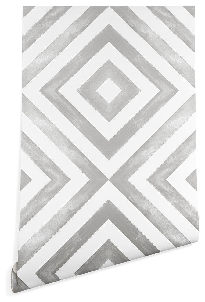 Deny Designs Little Arrow Design Co Diamonds, Gray Wallpaper, Gray, 2'x10'