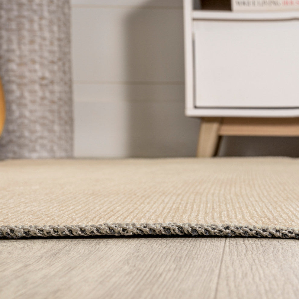 Cirkel Minimalist Geometric Dot Machine-Washable Area Rug, Cream/Olive, 8x10