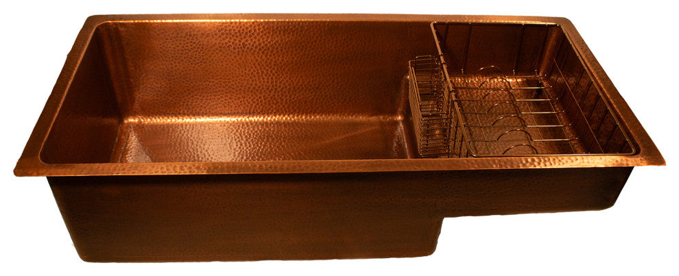 X Studio Dearborn Copper STEPPE Undermount Kitchen Sink, Hand Hammered Copper