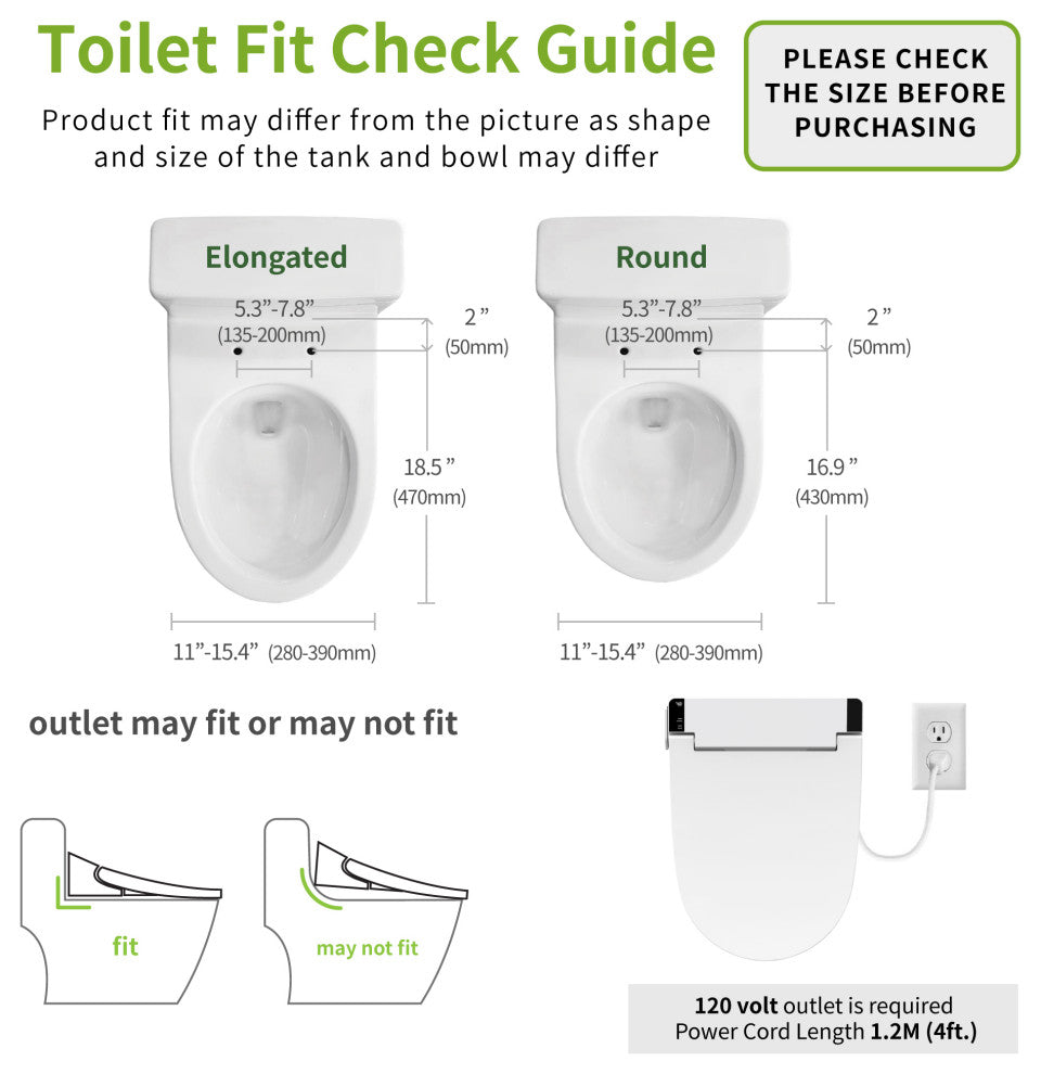 Bidet Toilet Seat with UV-A LED and Remote, Elongated