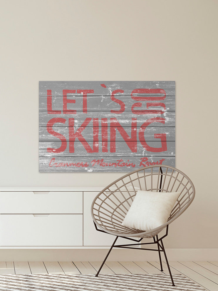 "Let's Go Skiing" Painting Print on White Wood, 45"x30"