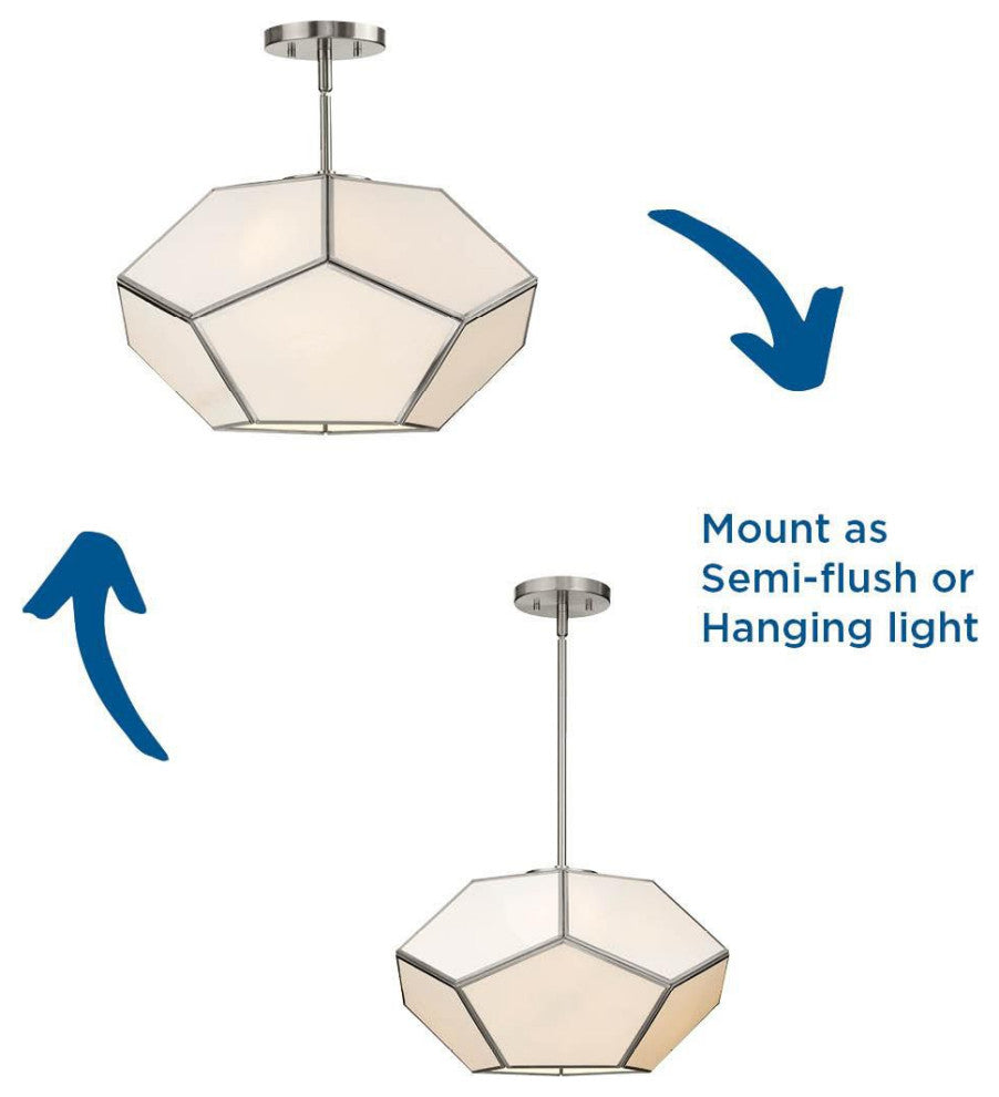 Latham Collection 18" 3-Light Convertible Semi-Flush Mount Light, Brushed Nickel