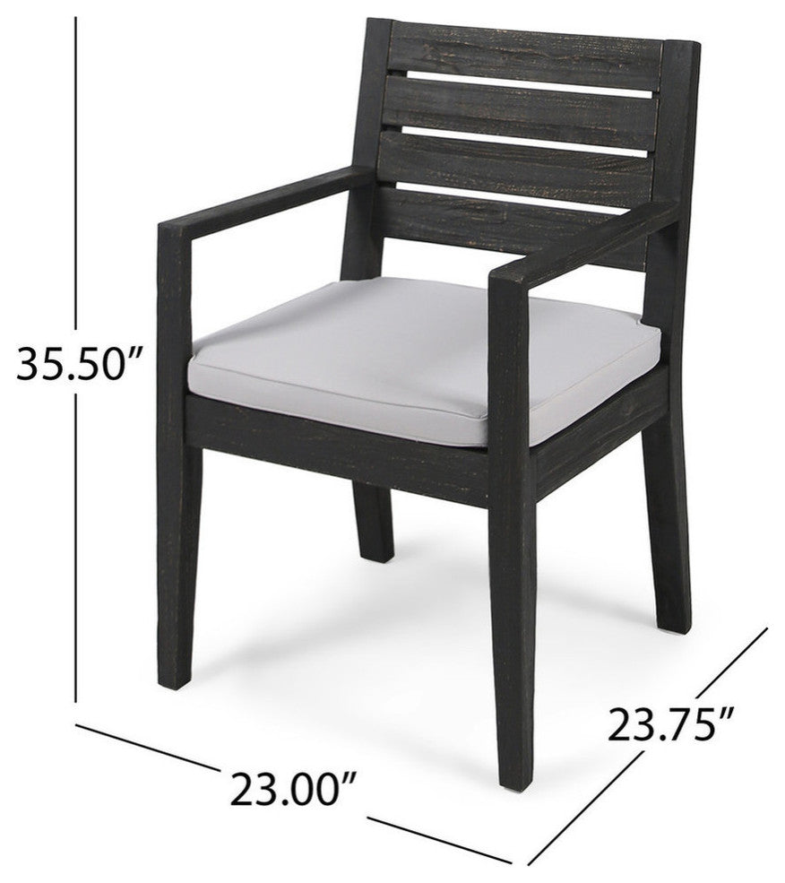 GDF Studio Arely Outdoor Acacia Wood Dining Chairs, Set of 2, Light Gray