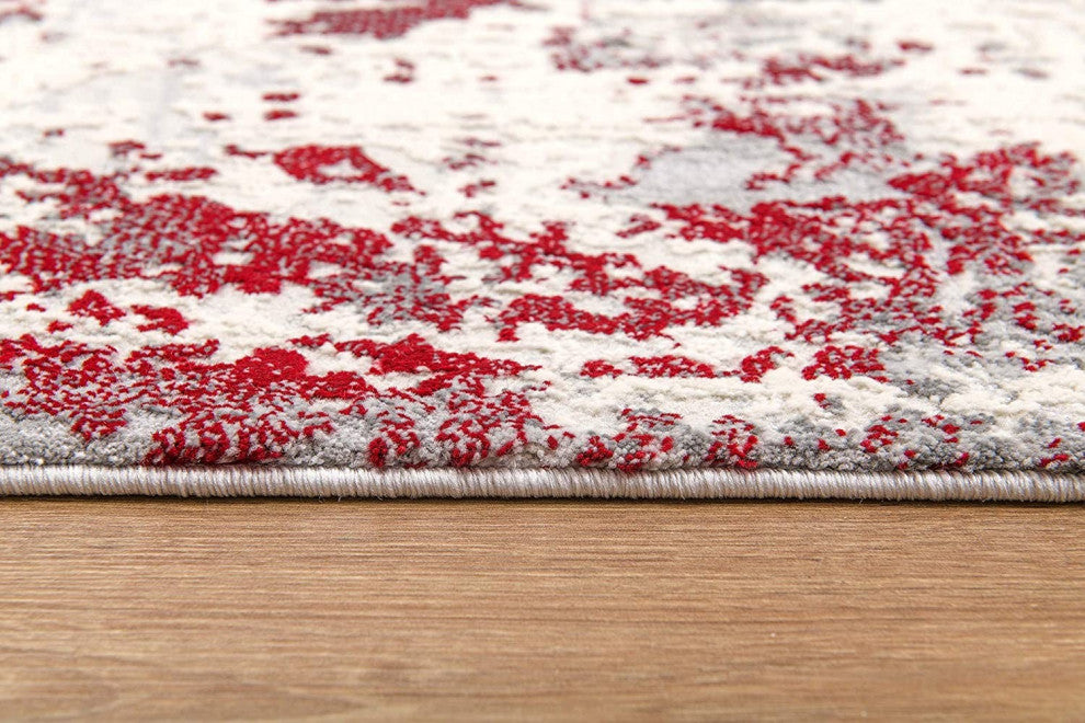 4'' X 6'' Red Abstract Dhurrie Area Rug