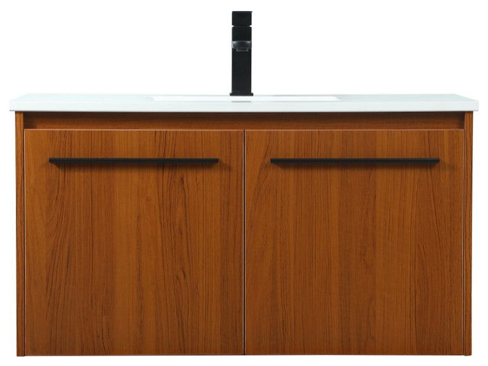 Phoebe Single Bathroom Vanity, Teak, 36", Without Backsplash