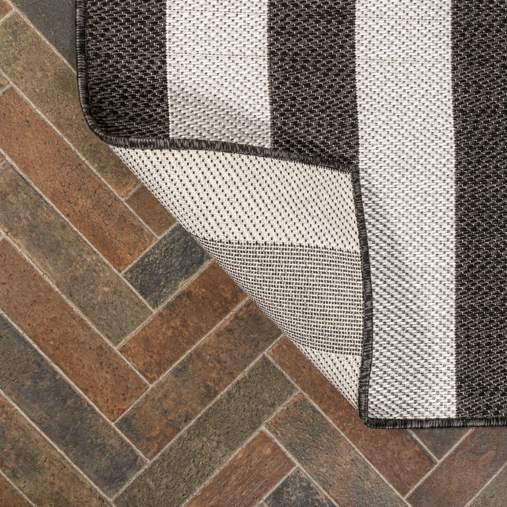 Negril Two-Tone Wide Stripe Indoor/Outdoor Area Rug, Black/Cream, 8x10