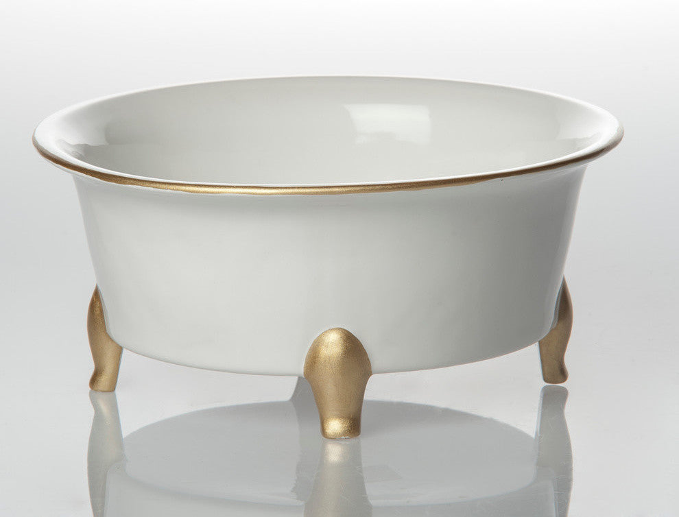 Jaipur Cachepot, White and Gold, Round