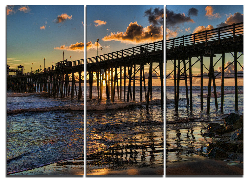 "Pacific Ocean Sunset Oceanside Pier" Metal Wall Art, 3 Panels, 36"x28"