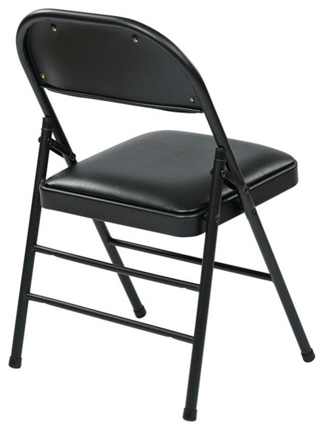 Set of 4 Folding Chair with Vinyl Seat in Black