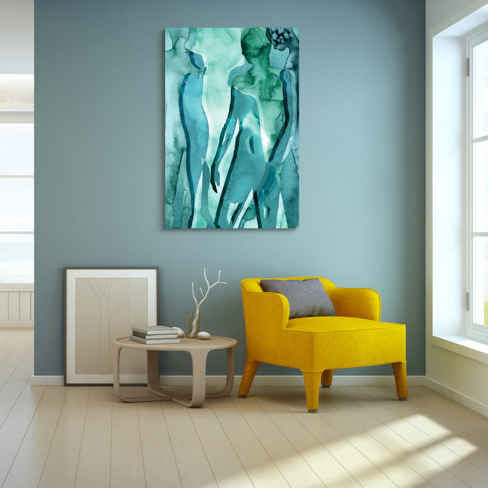 "Water Women II" Frameless Tempered Glass Contemporary Wall Art 48" x 32"