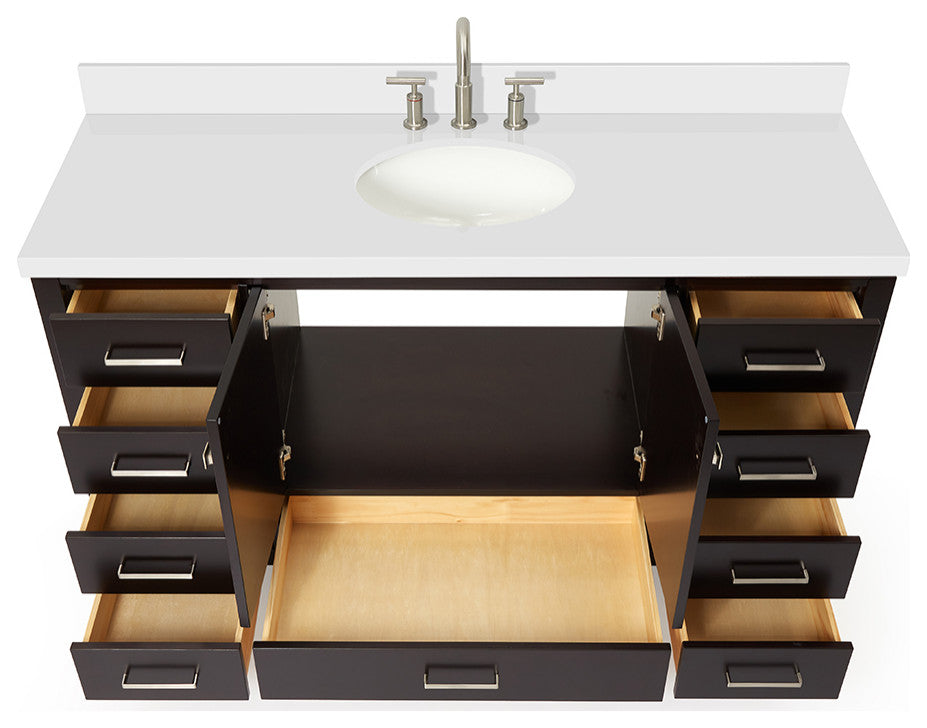 ARIEL Cambridge 61" Single Oval Sink Bathroom Vanity Espresso With Quartz Top