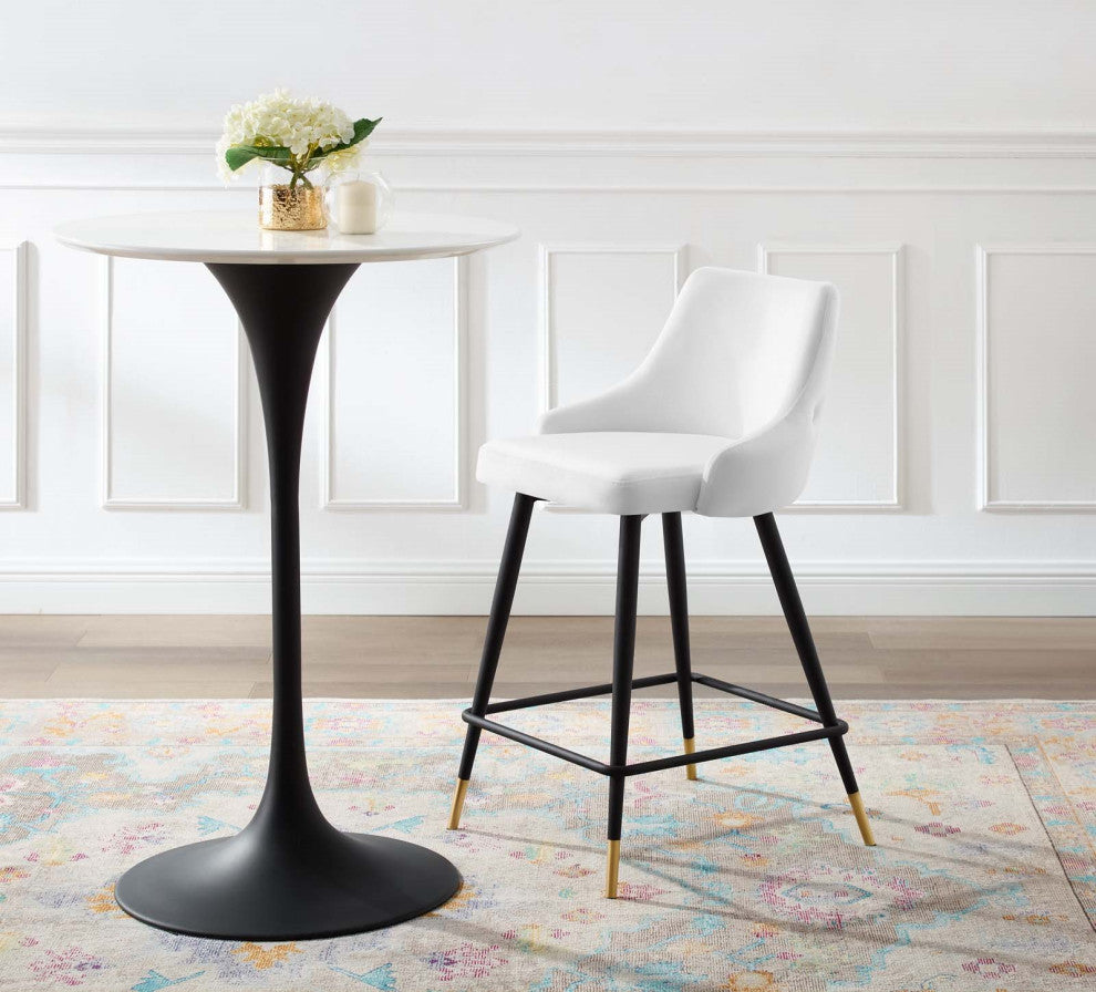 Counter Stool Chair, Velvet, White, Bar Pub Cafe Bistro Restaurant Hospitality