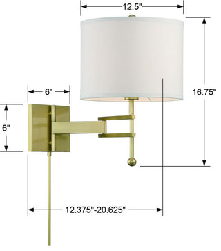 Crystorama Lighting Group MAR-A8031 Marshall 18" Tall Wall Sconce - Aged Brass