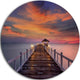 Dark Seashore Pier Under Colorful Sky, Sea Pier Round Artwork, 11"