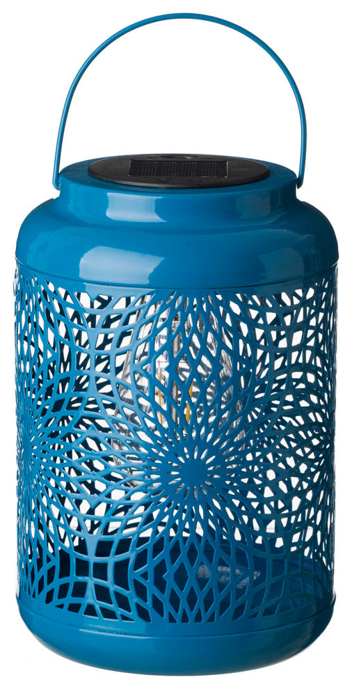 8.75"H Blue Metal Cutout Solar Powered  Lantern