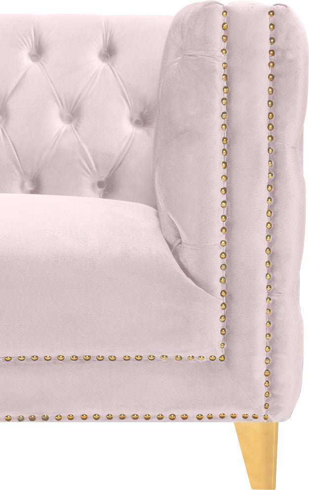 Michelle Fabric Upholstered Chair, Gold Iron Legs, Pink, Velvet, Chair