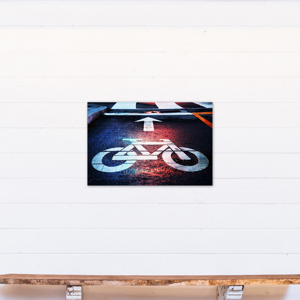 Bike Sign in the Rain 20x30 Print on Canvas
