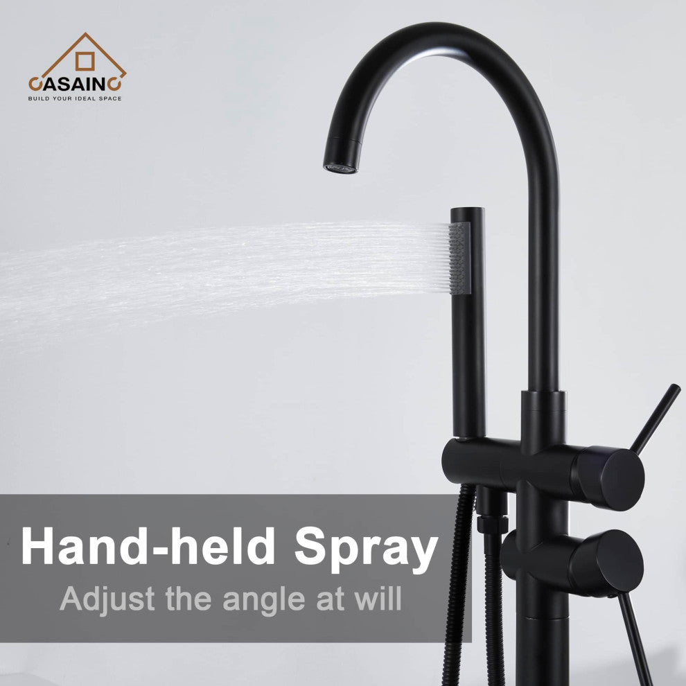 Freestanding Bathtub Faucet Hand Shower Floor-Mount High-arc Tub Faucet 2-Handle