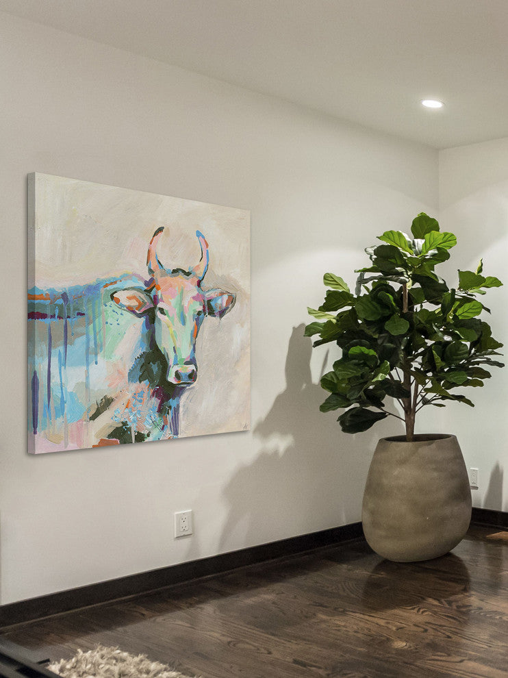 "Mystical Bull" Painting Print on Wrapped Canvas, 32"x32"