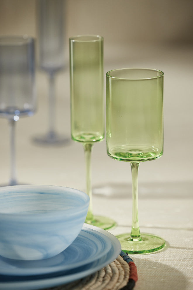 Foligno Champagne Flutes, Set of 6, Light Green