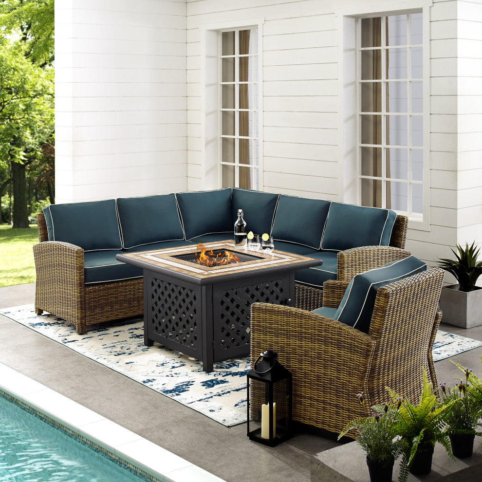 Bradenton 5-Piece Outdoor Wicker Seating Set With Cushions, Navy