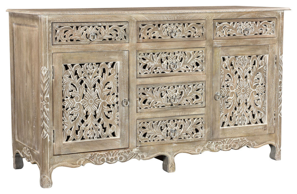 Delaney Carved Sideboard, Warm Stone Gray