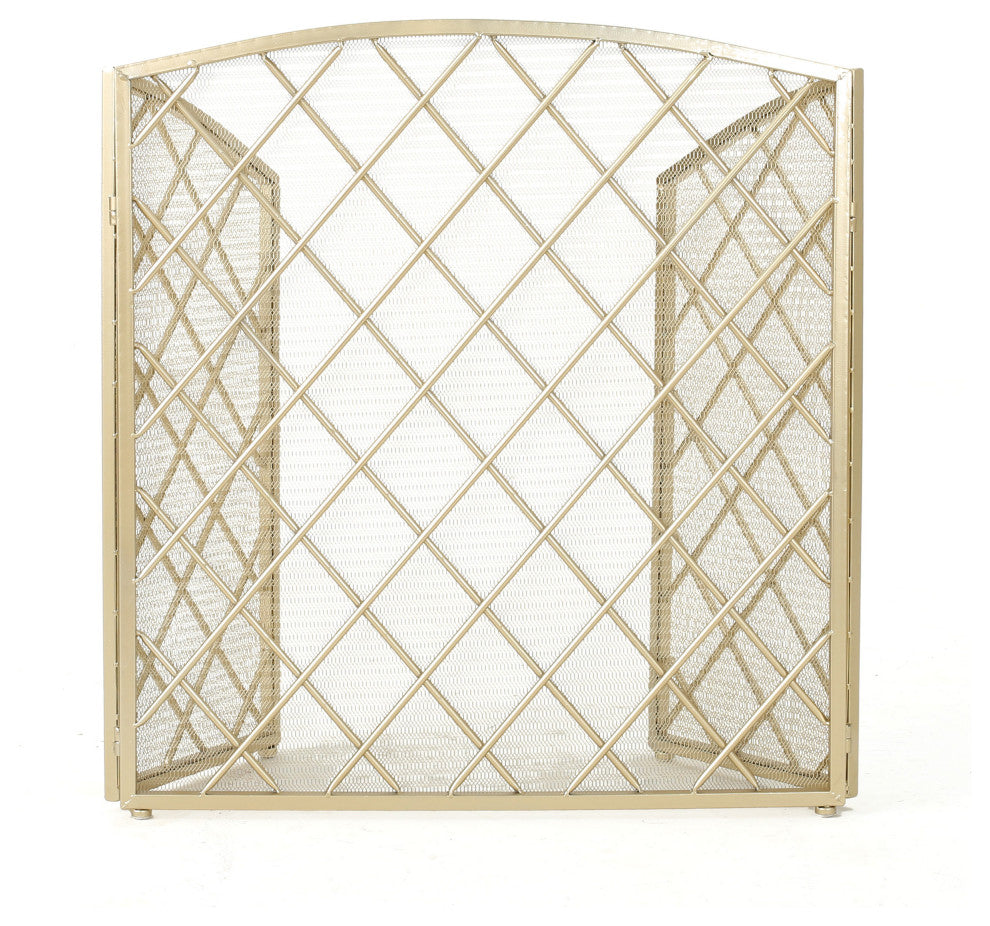 GDF Studio Angella 3-Paneled Iron Fireplace Screen, Gold
