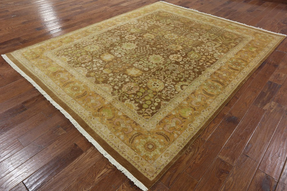 Oushak Peshawari Quality Brown Chobi Hand-Knotted Wool Rug, 8'x10'